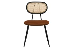 Chaises design en velours terre brûlée, métal noir et cannage rotin (lot de 2) SWANN