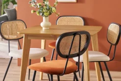 Chaises design en velours terre brûlée, métal noir et cannage rotin (lot de 2) SWANN