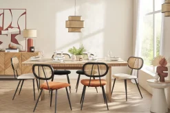 Chaises design en velours terre brûlée, métal noir et cannage rotin (lot de 2) SWANN
