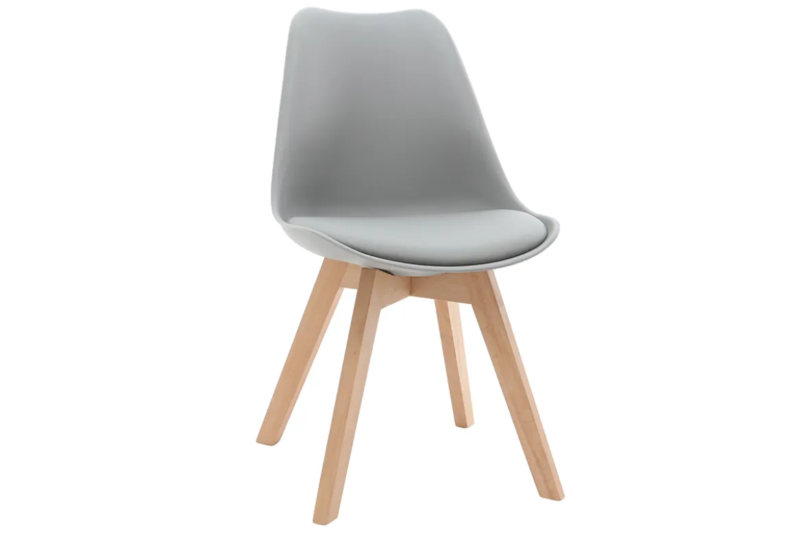Chaises design gris et bois clair massif (lot de 2) PAULINE