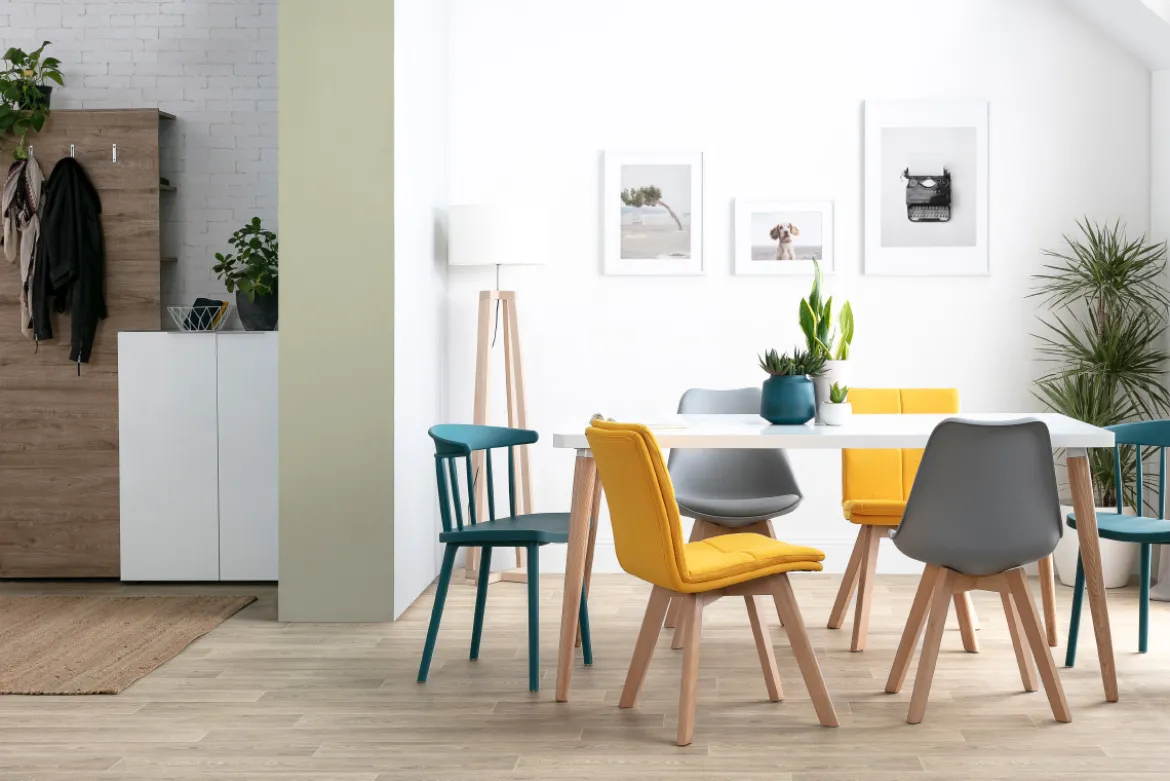 Chaises design gris et bois clair massif (lot de 2) PAULINE