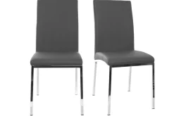Chaises design gris et métal acier chromé (lot de 2) SIMEA