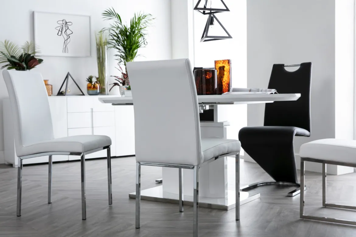 Chaises design gris et métal acier chromé (lot de 2) SIMEA