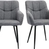 Chaises design matelassées en tissu velours texturé gris et métal noir (lot de 2) MONTERO