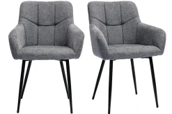 Chaises design matelassées en tissu velours texturé gris et métal noir (lot de 2) MONTERO