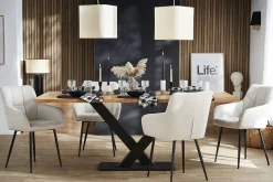 Chaises design matelassées en tissu velours texturé gris et métal noir (lot de 2) MONTERO