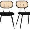 Chaises design noires en tissu velours, métal et cannage rotin (lot de 2) SWANN