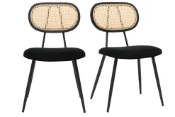 Chaises design noires en tissu velours, métal et cannage rotin (lot de 2) SWANN