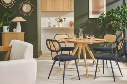 Chaises design noires en tissu velours, métal et cannage rotin (lot de 2) SWANN