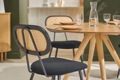 Chaises design noires en tissu velours, métal et cannage rotin (lot de 2) SWANN