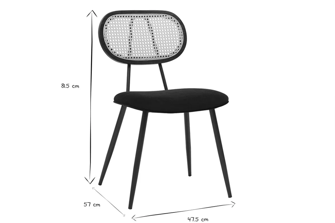 Chaises design noires en tissu velours, métal et cannage rotin (lot de 2) SWANN