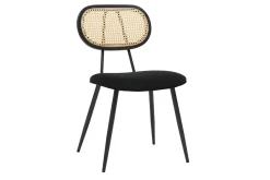 Chaises design noires en tissu velours, métal et cannage rotin (lot de 2) SWANN