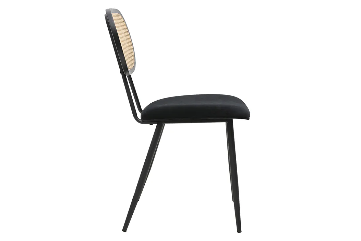 Chaises design noires en tissu velours, métal et cannage rotin (lot de 2) SWANN
