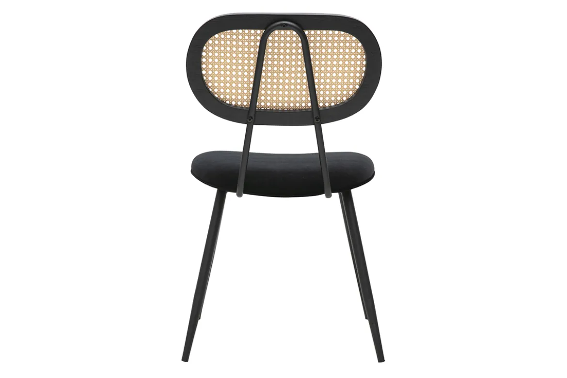 Chaises design noires en tissu velours, métal et cannage rotin (lot de 2) SWANN