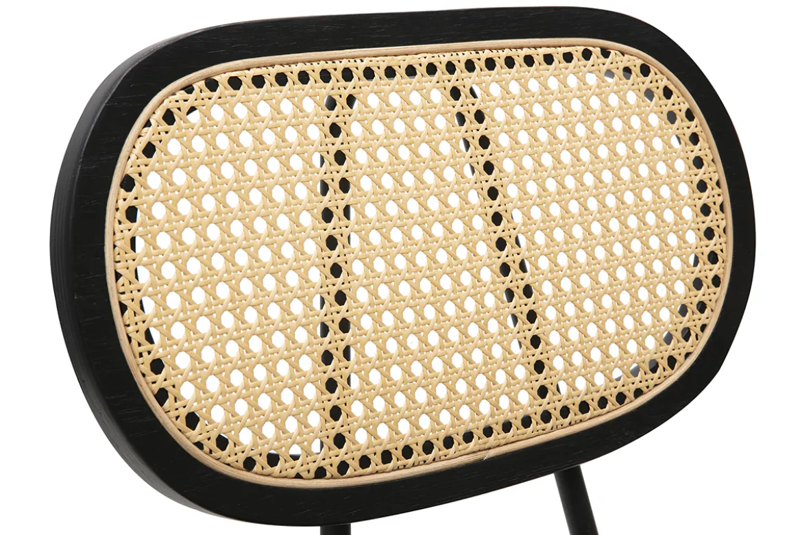 Chaises design noires en tissu velours, métal et cannage rotin (lot de 2) SWANN