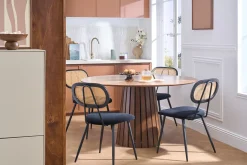 Chaises design noires en tissu velours, métal et cannage rotin (lot de 2) SWANN