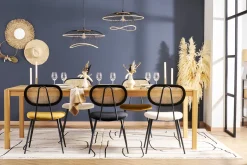 Chaises design noires en tissu velours, métal et cannage rotin (lot de 2) SWANN