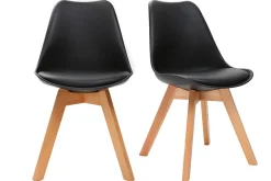 Chaises design noir et bois clair massif (lot de 2) PAULINE