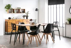 Chaises design noir et bois clair massif (lot de 2) PAULINE