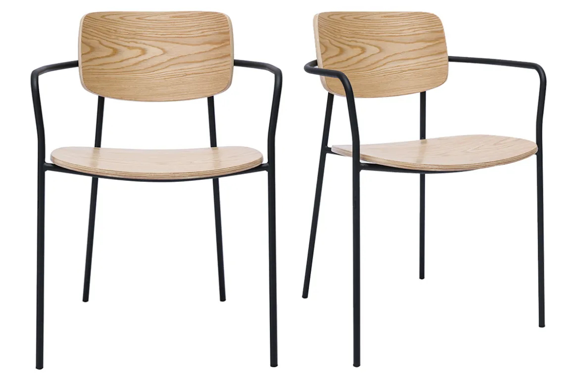 Chaises en bois clair chêne et métal noir (lot de 2) SUSAN