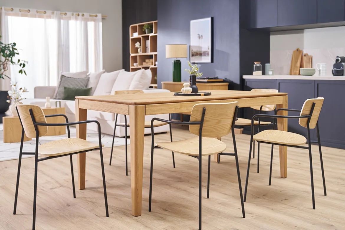 Chaises en bois clair chêne et métal noir (lot de 2) SUSAN