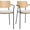 Chaises en bois clair chêne, tissu effet velours texturé beige et métal noir (lot de 2) SUSAN