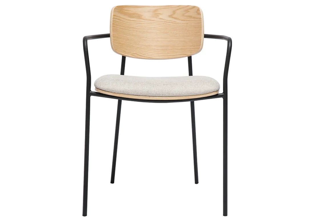 Chaises en bois clair chêne, tissu effet velours texturé beige et métal noir (lot de 2) SUSAN