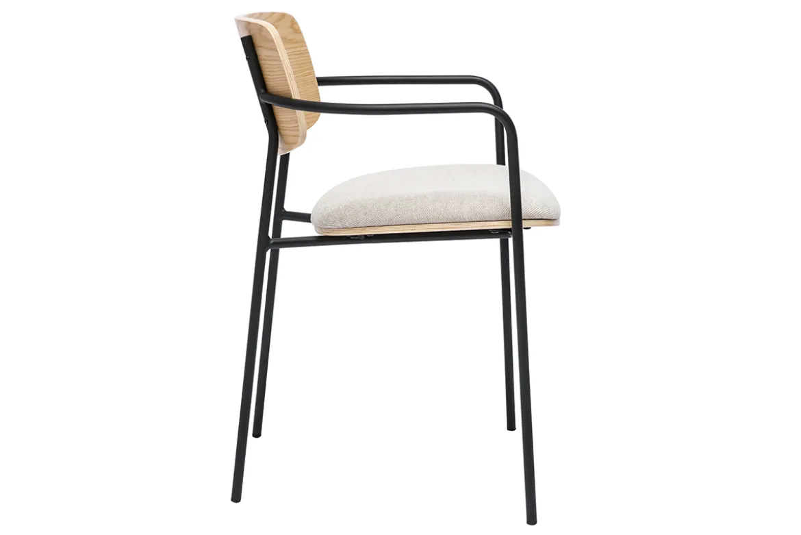 Chaises en bois clair chêne, tissu effet velours texturé beige et métal noir (lot de 2) SUSAN