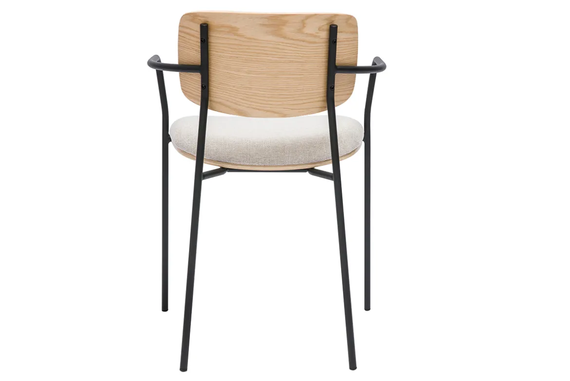 Chaises en bois clair chêne, tissu effet velours texturé beige et métal noir (lot de 2) SUSAN