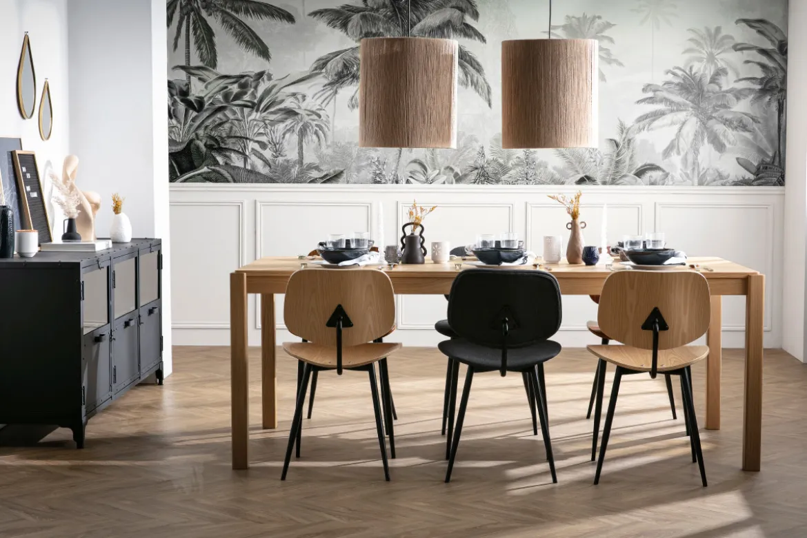 Chaises en bois clair et métal noir (lot de 2) TOBIAS