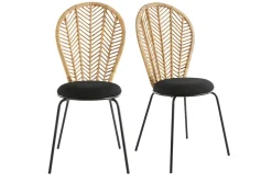 Chaises en rotin, tissu et métal noir (lot de 2) PEACOCK