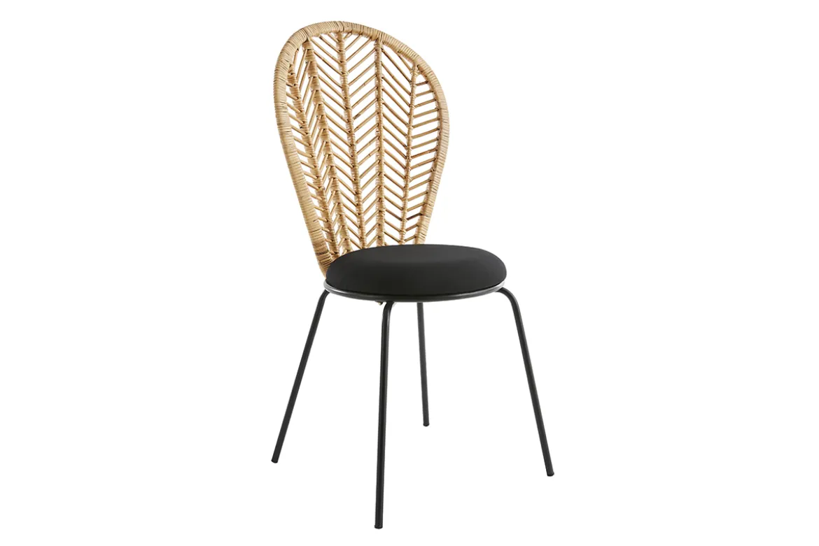 Chaises en rotin, tissu et métal noir (lot de 2) PEACOCK