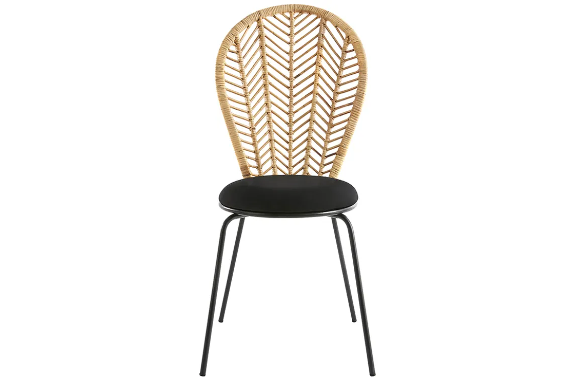 Chaises en rotin, tissu et métal noir (lot de 2) PEACOCK
