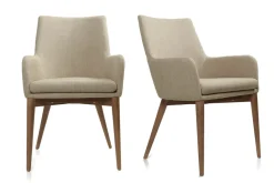 Chaises en tissu beige et bois foncé (lot de 2) SHANA
