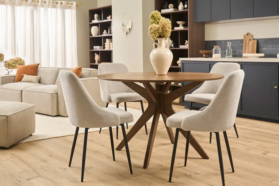 Chaises en tissu chenille beige et métal noir (lot de 2) HASTA