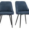 Chaises en tissu chenille bleu foncé et métal noir (lot de 2) HASTA