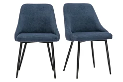 Chaises en tissu chenille bleu foncé et métal noir (lot de 2) HASTA