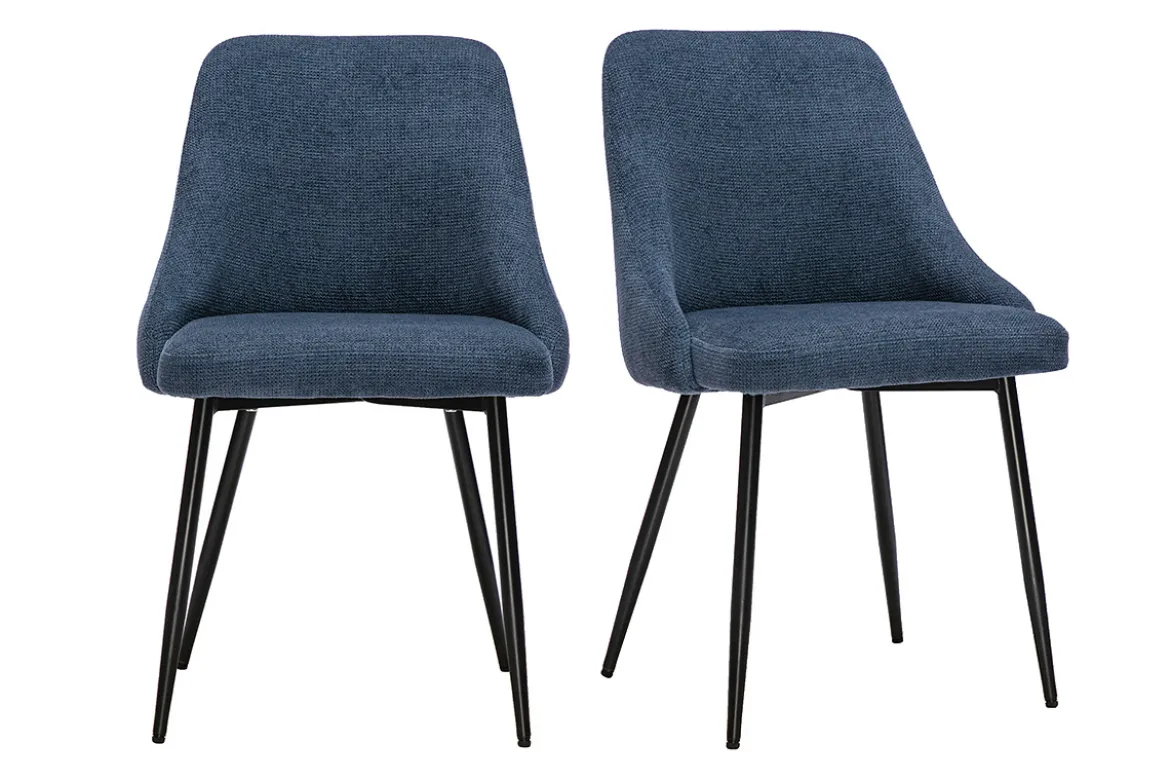 Chaises en tissu chenille bleu foncé et métal noir (lot de 2) HASTA