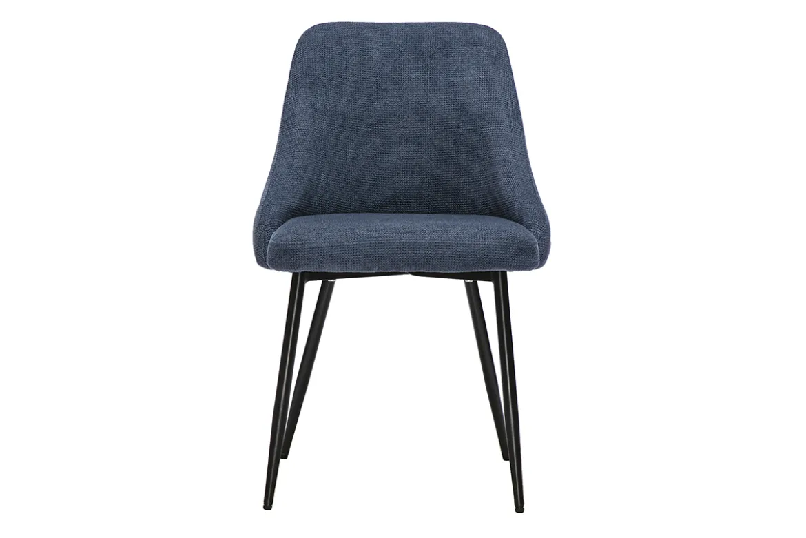 Chaises en tissu chenille bleu foncé et métal noir (lot de 2) HASTA