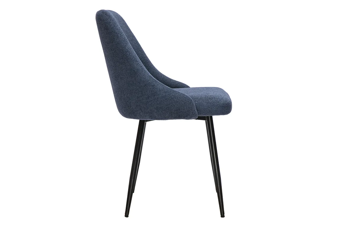 Chaises en tissu chenille bleu foncé et métal noir (lot de 2) HASTA