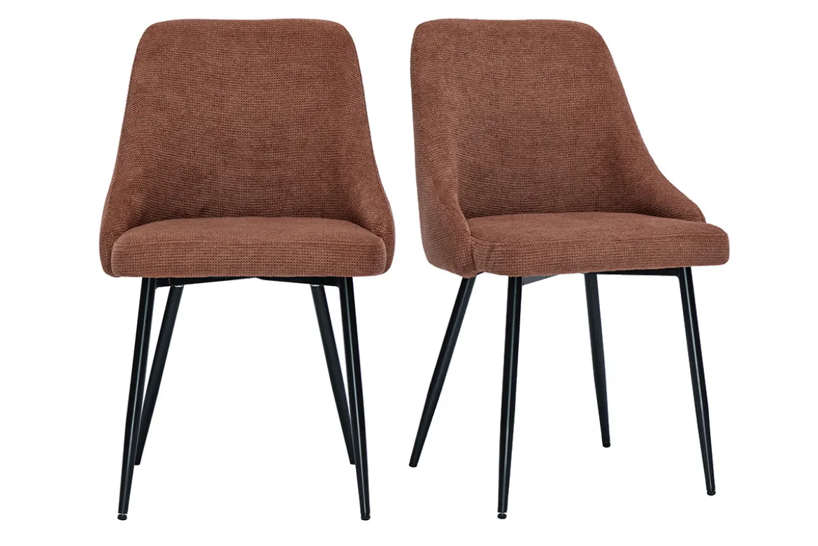 Chaises en tissu chenille terre brûlée et métal noir (lot de 2) HASTA