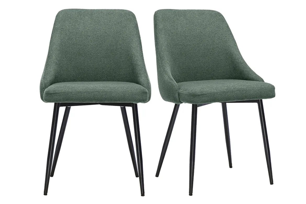 Chaises en tissu chenille vert kaki et métal noir (lot de 2) HASTA