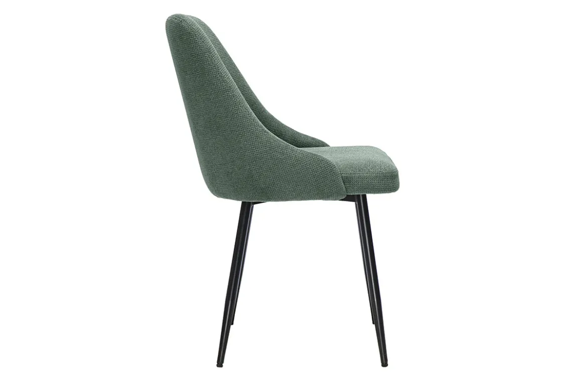 Chaises en tissu chenille vert kaki et métal noir (lot de 2) HASTA