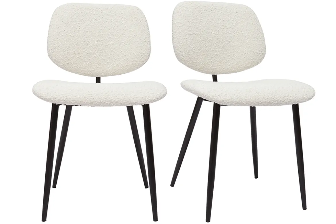 Chaises en tissu effet laine bouclée blanc et métal noir (lot de 2) TOBIAS