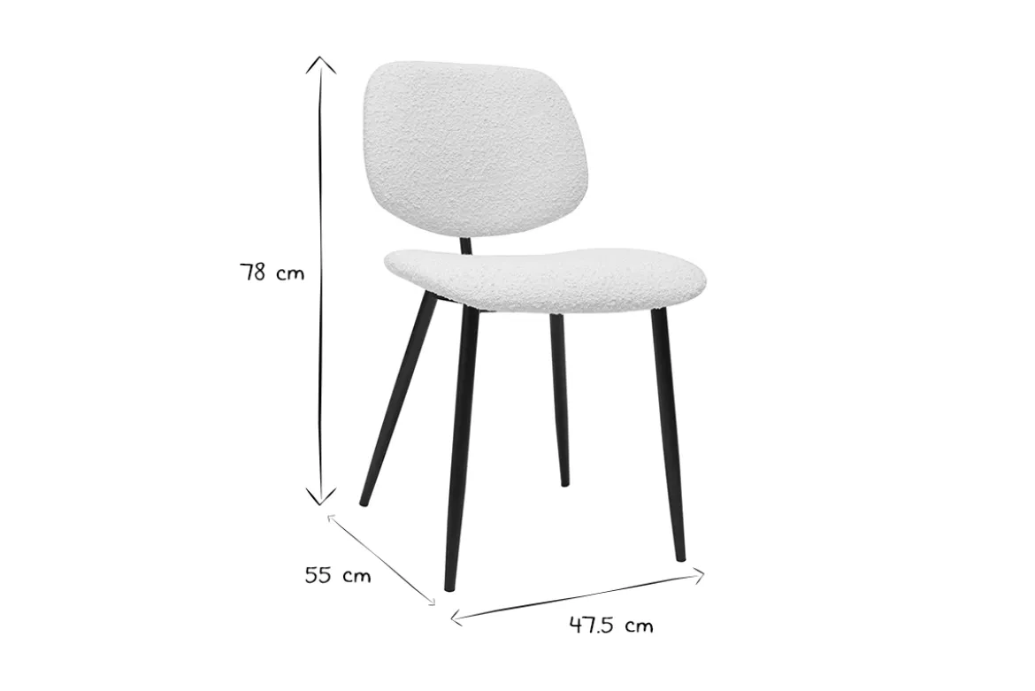 Chaises en tissu effet laine bouclée blanc et métal noir (lot de 2) TOBIAS