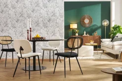 Chaises en tissu effet laine bouclée blanc et métal noir (lot de 2) TOBIAS