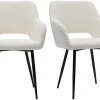 Chaises en tissu effet laine bouclée blanc cassé et métal noir (lot de 2) LAURETTE