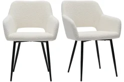 Chaises en tissu effet laine bouclée blanc cassé et métal noir (lot de 2) LAURETTE