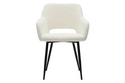 Chaises en tissu effet laine bouclée blanc cassé et métal noir (lot de 2) LAURETTE