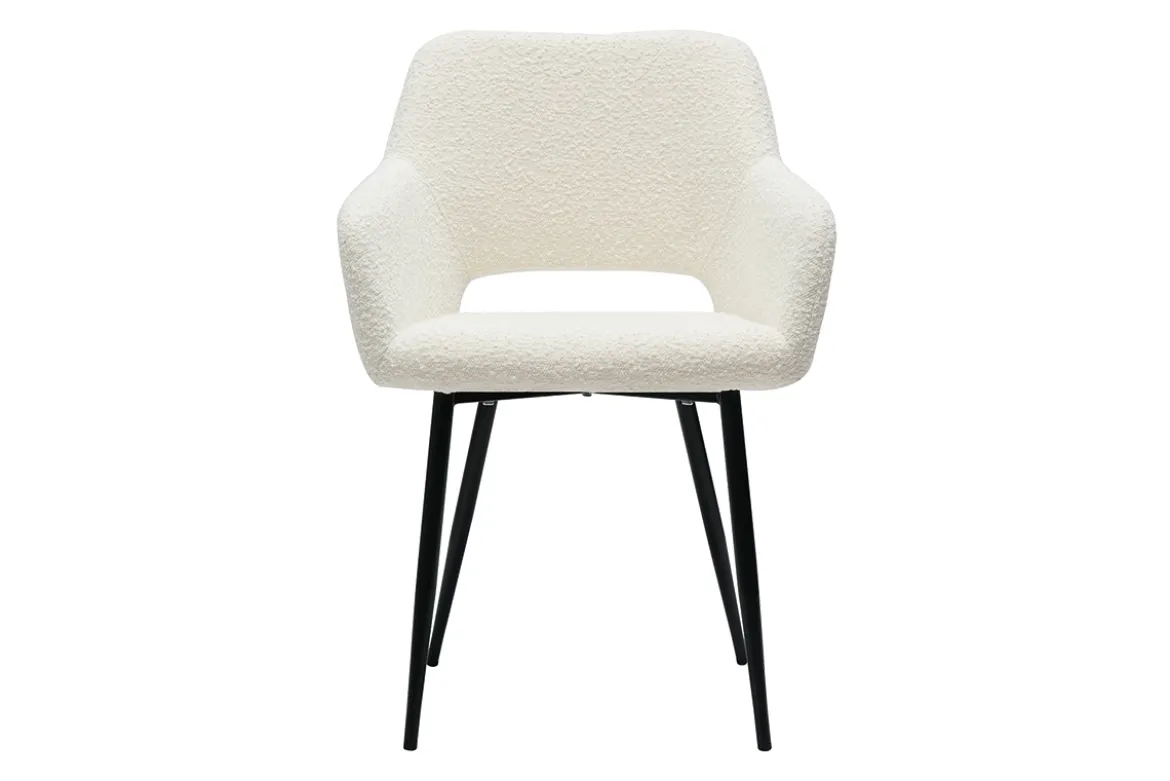 Chaises en tissu effet laine bouclée blanc cassé et métal noir (lot de 2) LAURETTE